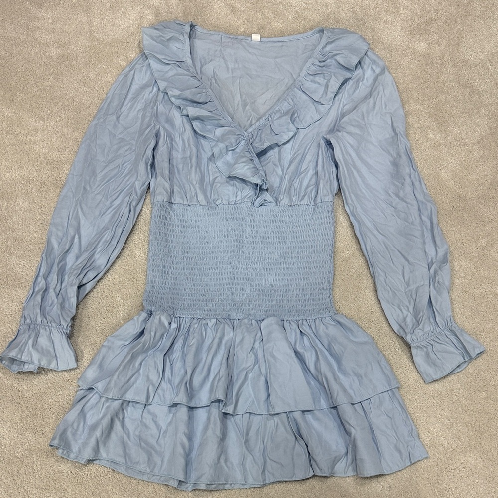 🆕 Light Pastel Blue Ruffled Long Sleeve Dress